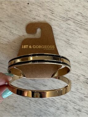 1st & Gorgeous Carolee NY Gold-tone & Navy Blue Bangle Set - Gold Bracelets